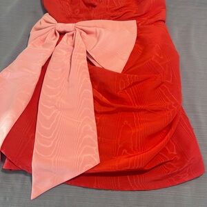 Strapless Red Dress with Pink Bow Accent